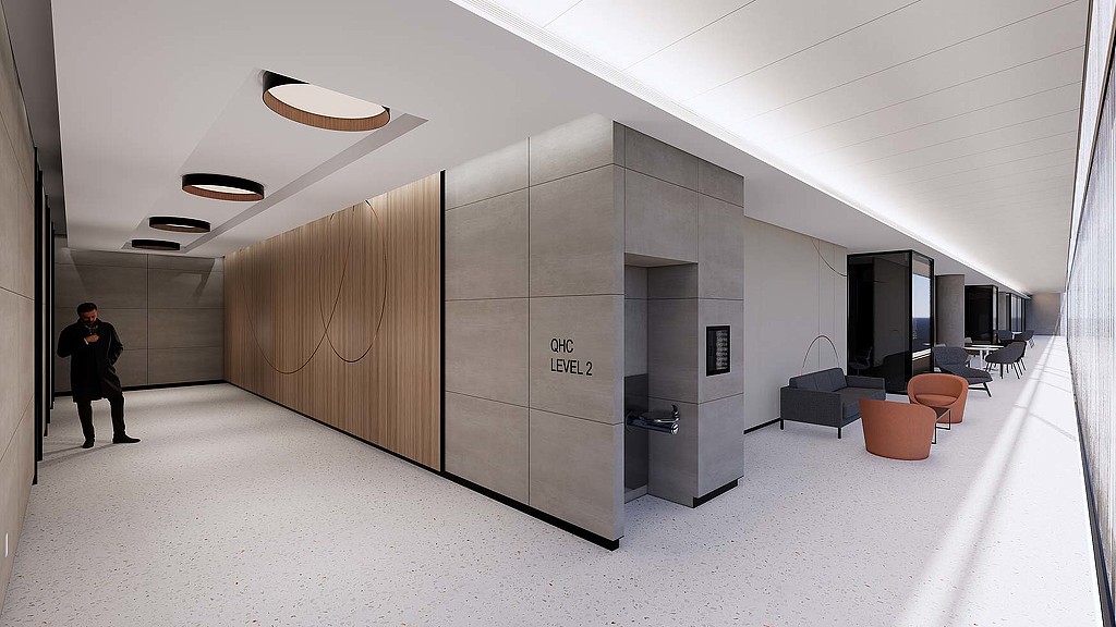 A person walking in a room.